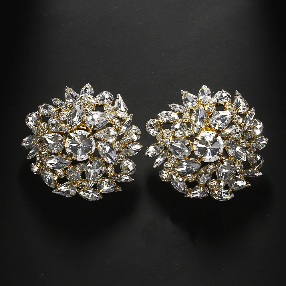 Fashion Round Clip Earrings Geometric Wedding for Women Bling Christmas Gift Rhinestone Clip on Earrings No Piercing Jewelry - Image 3