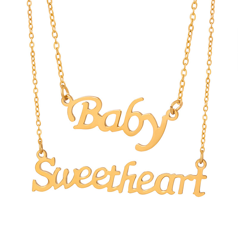 Hip hop punk jewelry with English letter pendant titanium steel gold-plated necklace - Image 4