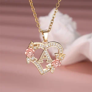 Cute Female A-Z Letter Pendant Necklace Vintage Yellow Gold Color Wedding Jewelry Gift For Women