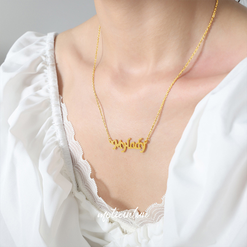 Hip hop punk jewelry with English letter pendant titanium steel gold-plated necklace - Image 9