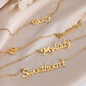Hip hop punk jewelry with English letter pendant titanium steel gold-plated necklace