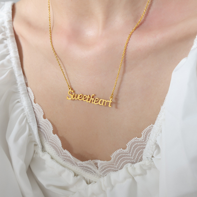 Hip hop punk jewelry with English letter pendant titanium steel gold-plated necklace - Image 3