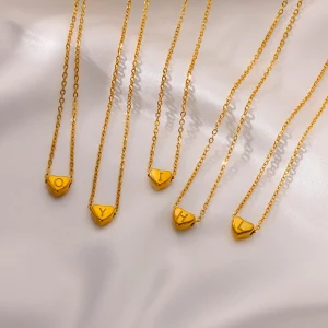 Initial Heart Necklaces For Women Gold Color Stainless Steel Engraved A-Z Letter Heart Necklace Wedding Bridesmaid Jewelry Gift